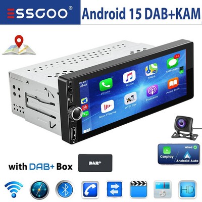 4G+ 64G DAB+ Android 15 Autoradio Universal 1 DIN Carplay GPS Navi USB Typ-C KAM