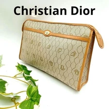 Christian Dior Trotter PVC Pouch Clutch Bag Beige Vintage Auth