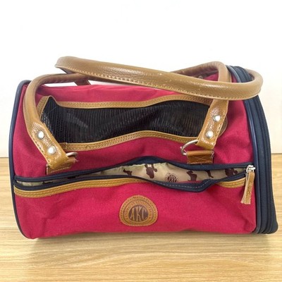 AKC Red & Tan Pet Carrier Bag With Mesh Panels Leather Handles For Small Pets