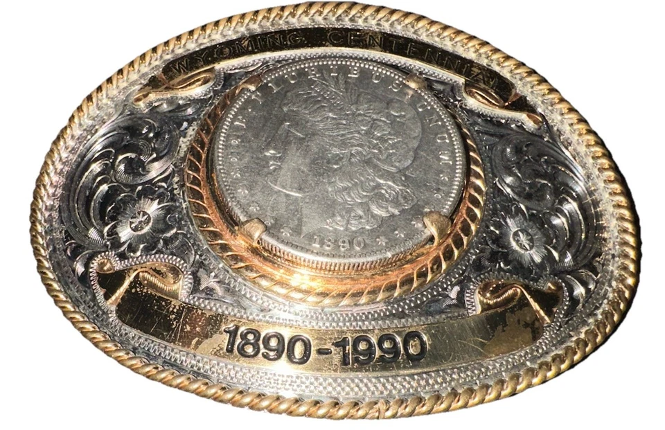 Wyoming Centennial 1890-1990 Belt Buckle Montana Silversmiths - Image 3 of 4