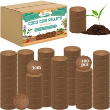 100 Pcs (30mm) Compressed Coco Coir Fiber Potting Soil Seed Starters - Organi...