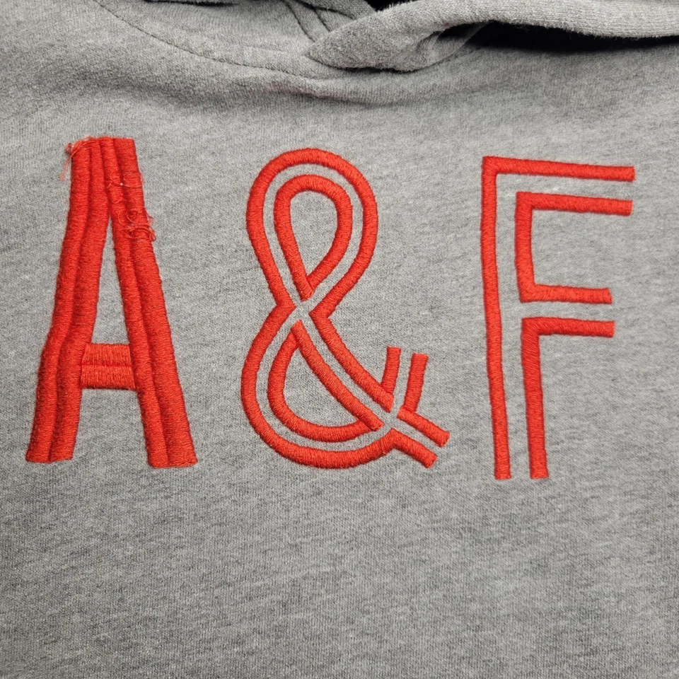 Abercrombie KIDS Hoodie Size 15/16 A&F Embroidered Raised Letters Gray Pullover - Image 2 of 4