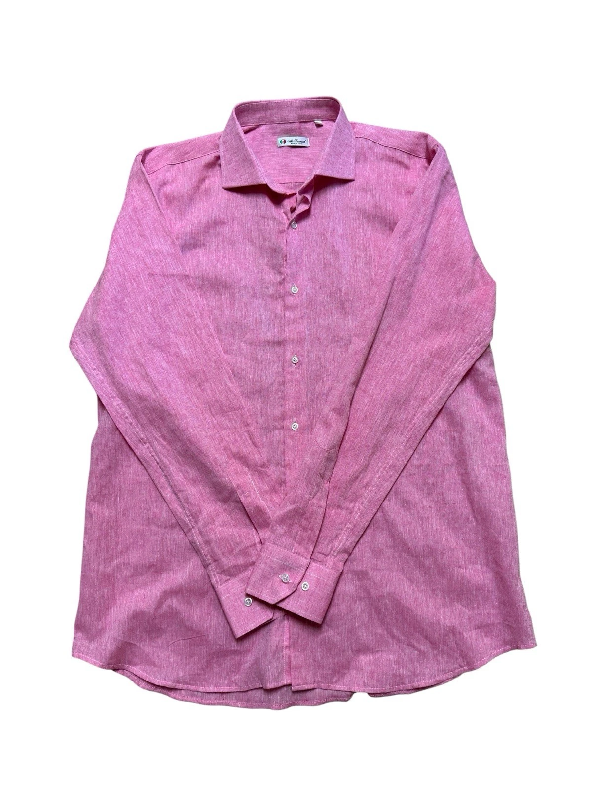 Mc Laurent Made In Italy 100% Linen Pink Button Front Shirt Mens XL