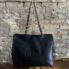 Vintage Moschino 90's Cheap Chic Nylon and Leather Shopping Tote Chain Bag