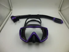 NICE CRESSI WIDE VIEW PANO 3 PURPLE & BLACK SCUBA DIVE MASK AND SNORKEL SET