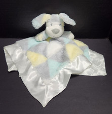 Baby Essentials 17" Puppy Dog Lovey Security Blanket Gray Yellow Blue Satin Edge
