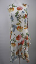 Calvin Klein Dress Women 6 Midi White Floral Hi Lo Ruffle Chiffon Sleeveless New