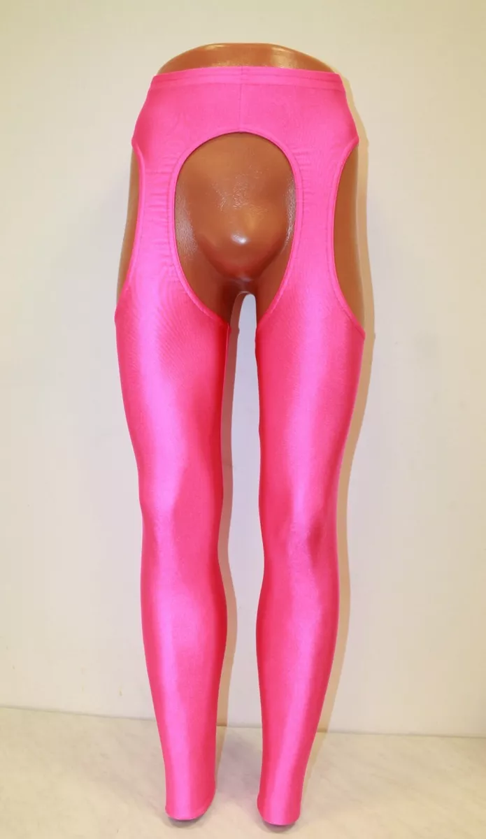 Men Leggings 506-56 Hole Thighs Hole Crotch Hot Pink Spandex Size M