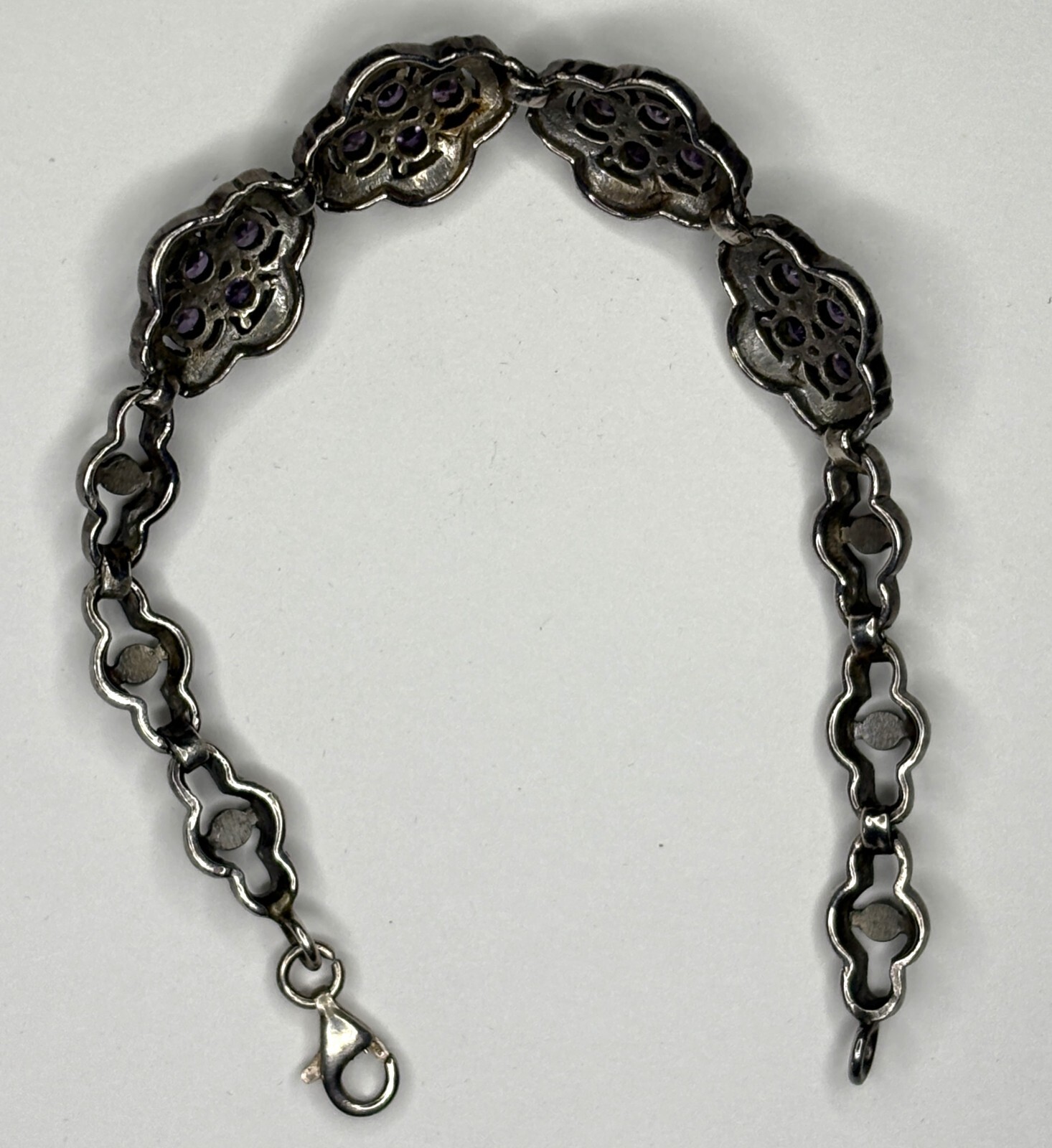 Solid 925 Silver Amethyst Marcasite Flower Sectio… - image 3