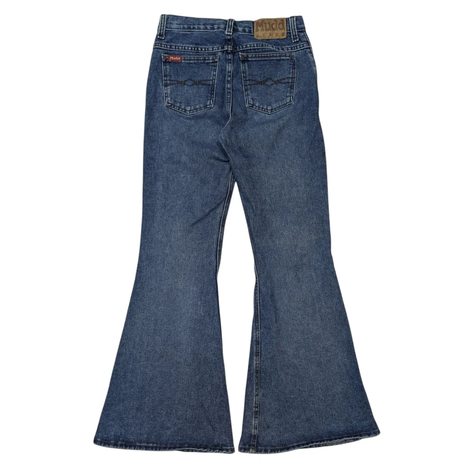 Vintage Mudd Jeans Bell Bottoms 5 (27x32) Big Flare 90s Y2K Hippie Boho Retro - Image 2 of 4