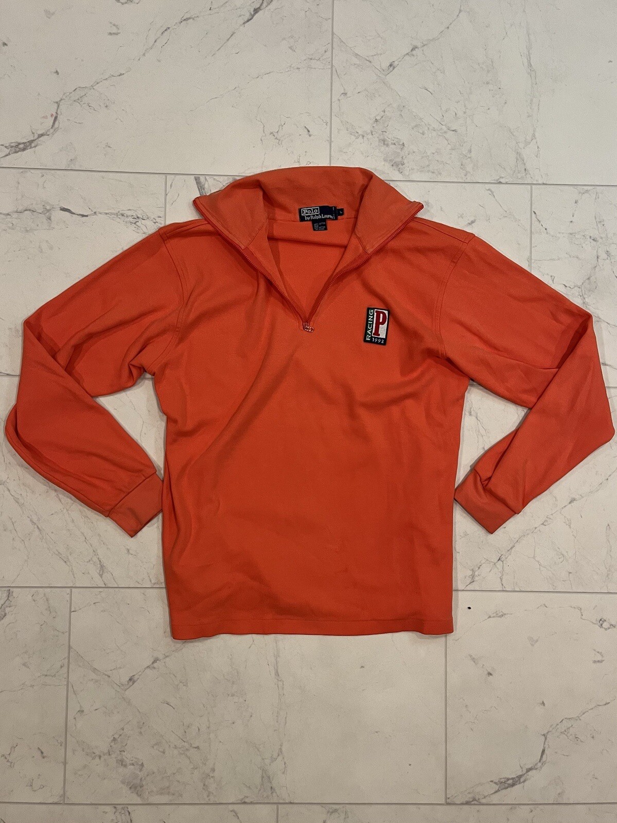 Polo Racing Ralph Lauren 1/4 Zip Orange Sweater 1992 Vintage Size Large