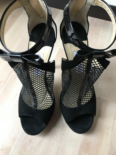 Jimmy Choo High Heel Sandaletten Netz Mesh Pumps Schleife Lackleder 40 - Bild 8 von 11
