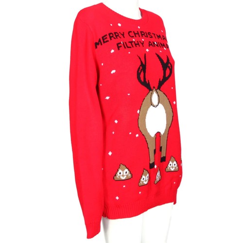 New BOOHOO Merry Christmas Ya Fifthy Animal Ugly Red Sweater Womens XL NWT /873 - Picture 3 of 6