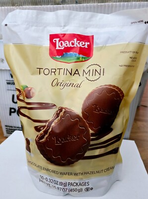 Loacker Tortina Mini Original 50pc 15.87 OZ With Hazelnu Cream Choco Cookies