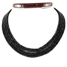 Natural 5 Strand Black Spinel Round Faceted Beads Necklace 17-21in