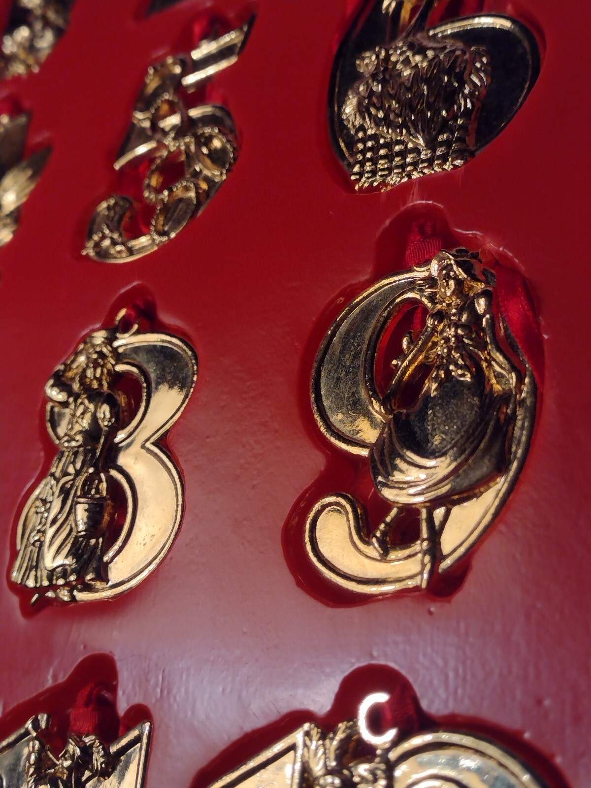 Vtg. Lillian Vernon "12 Days of Christmas" Brass Ornaments In Gold Rare