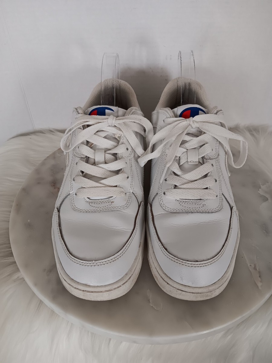 【関税込み】New Court Sneakers in White & Silver Leather Champion Super C Logo Court Mens Size 10 White Leather