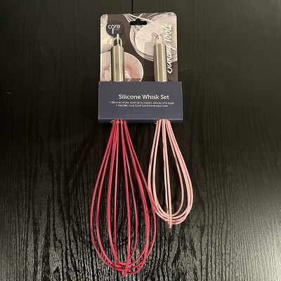 CORE KITCHEN Silicone Whisk Set of 2 Red & Pink Stainless Steel *NEW!*