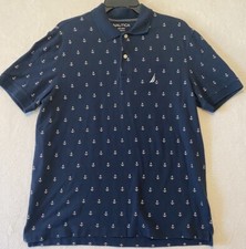 Nautica Performance Deck Polo Shirt Adult Medium Blue  White Classic Fit Mens