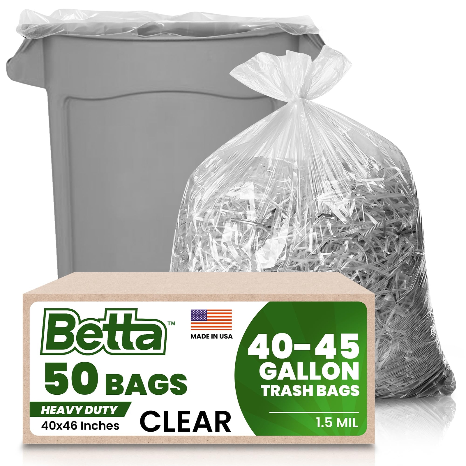 40-45 Gallon Clear Heavy-Duty Commercial Trash Bags, 40x46 Inch, 50 Count Box