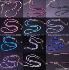 Natural Faceted Round Gemstone 3mm 4mm Handmade Beads Healing Necklace 18K Gold