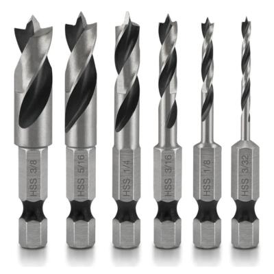 Gasea 6-teiliges Brad Point Bohrer-Set 1/4 Zoll Sechskantschaft HSS Kurzbohrer für