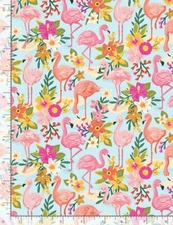 Nautical Fabric | Forever Summer Flamingo Floral Aqua | Timeless Treasures YARD