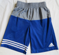 Adidas Athletic Shorts Pull On Mesh Blue Gray 3 Stripes Youth Boys M 10 12