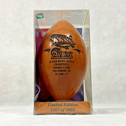 New England Patriots Super Bowl XXXVI Champions Solid Wood Football Grid Works - Picture 3 of 16