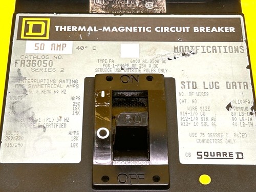 SQUARE D FA36050 I-LINE 3 POLOS 50 AMP 600 VAC I-LINE INTERRUPTOR (EXCELENTE) - Imagen 3 de 12