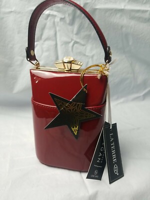 New LA TERRE Women’s Handbag Purse Small Red With Gold Trim Faux Leather 