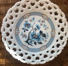 Vintage Decorated Milk Glass Reticulated Plate - Lovely Blue Flowers- 7”