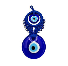 Vintage Turkish Evil Eye Glass Wall Hanging Macrame Amulet Blue Nazar Protection