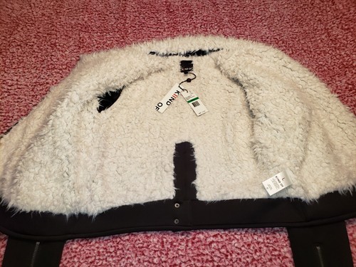 Groovy KIIND OF Black SCUBA MOTO Jacket NWT $159 Sz L faux Sherpa FREE GLOVES! - Picture 4 of 10