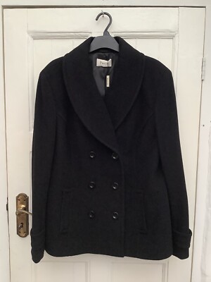 BNWT PRECIS Wool Cashmere Women s Black Double Breasted Jacket Coat UK18 £179