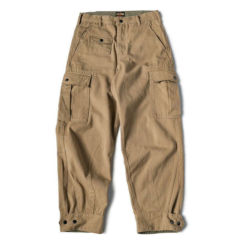Pantalones Causal Retro M64 Caqui Hombres Cintura Alta Motocicleta Pantalones Carga Sin Stock