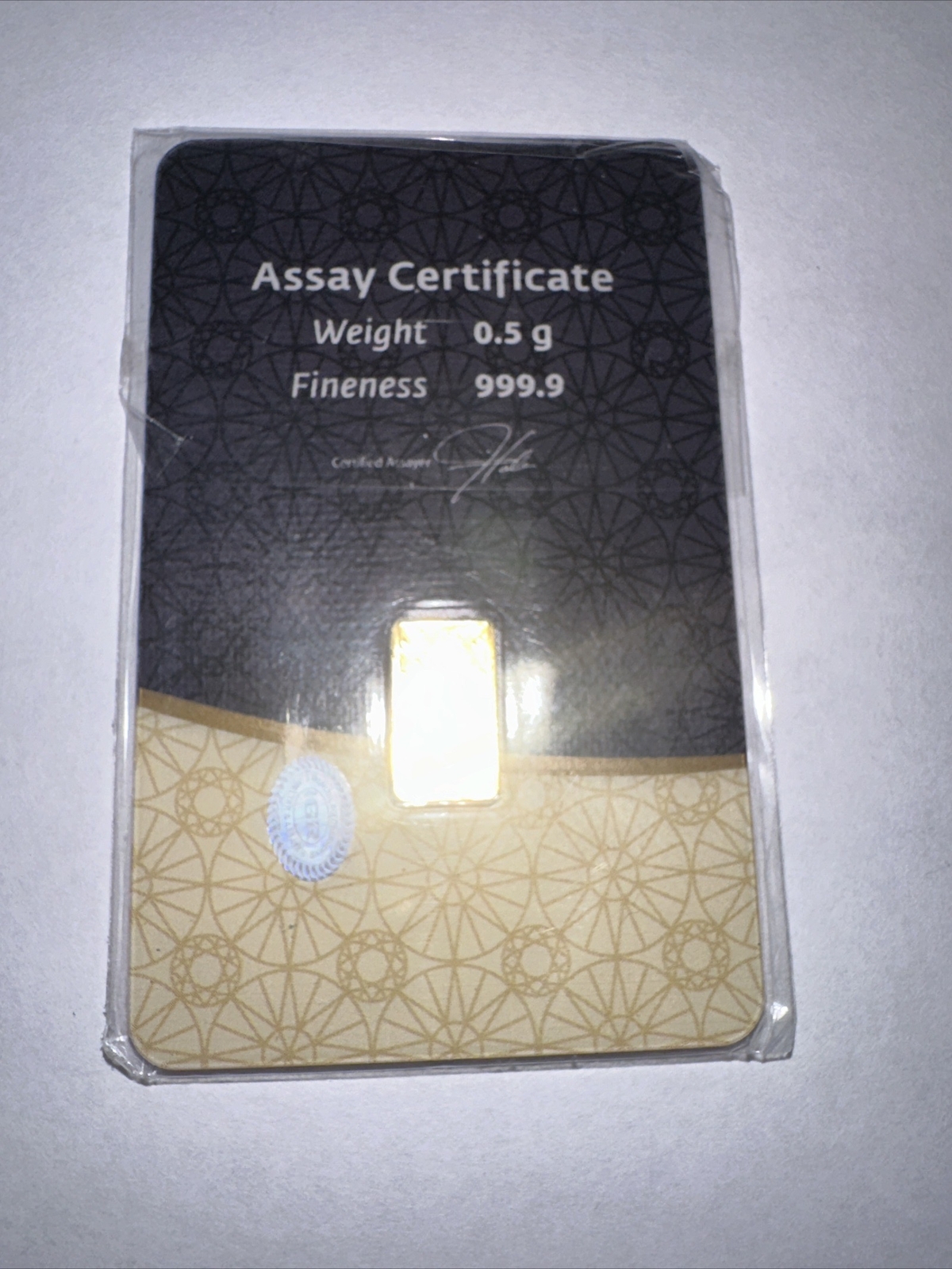 Gold IGR Bar 0.5g Fine 999.9  Assay Certificate