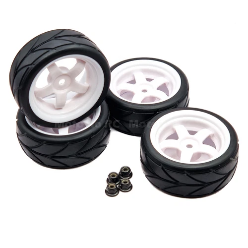 1/10 RC Road 5 Spoke Wheels Tyres White for Tamiya TT02 TT-02 TT01 TT-01 HPI - Picture 2 of 9