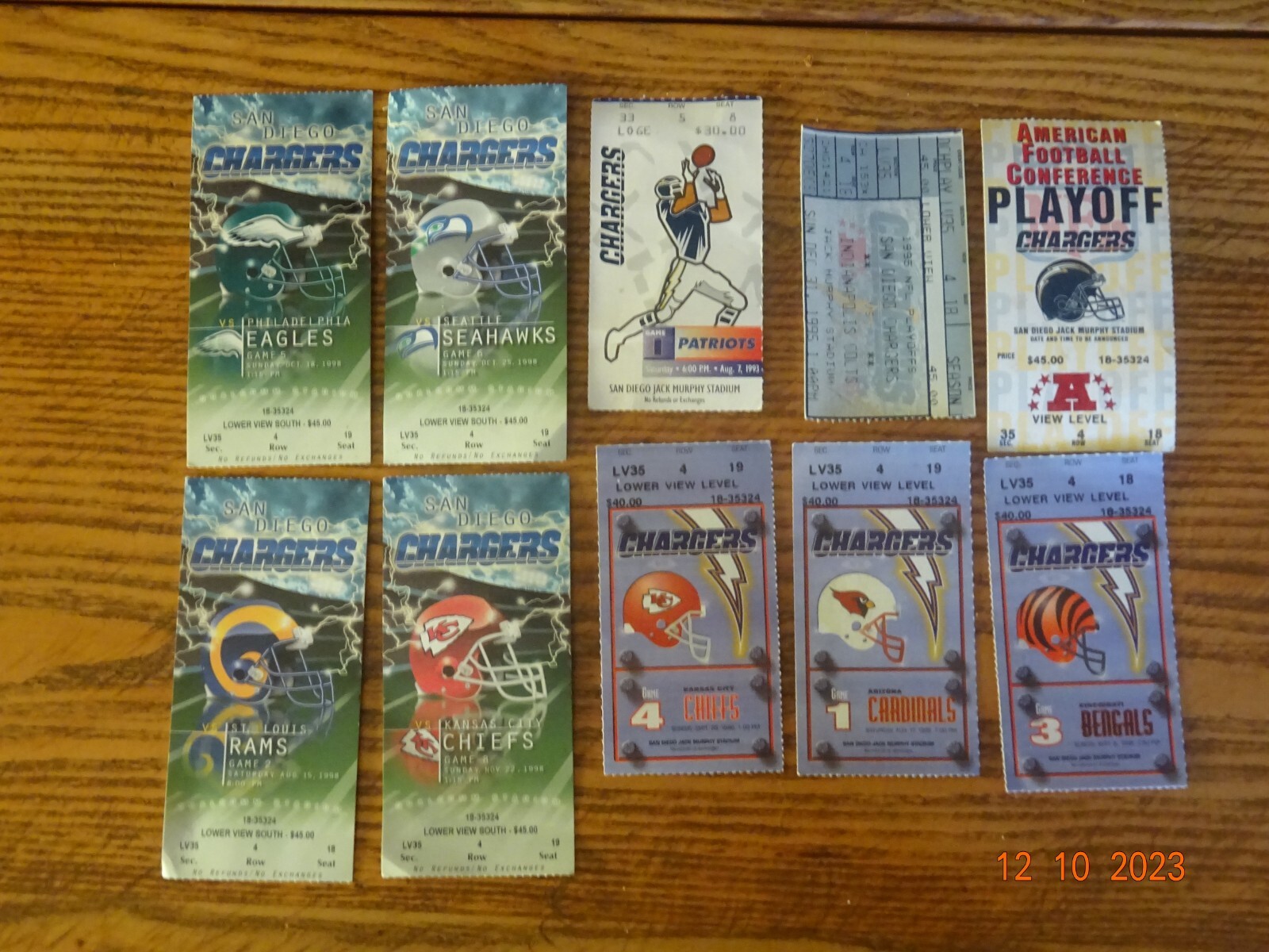 Lot of 10 San Diego Chargers Ticket Stubs 19931998 eBay