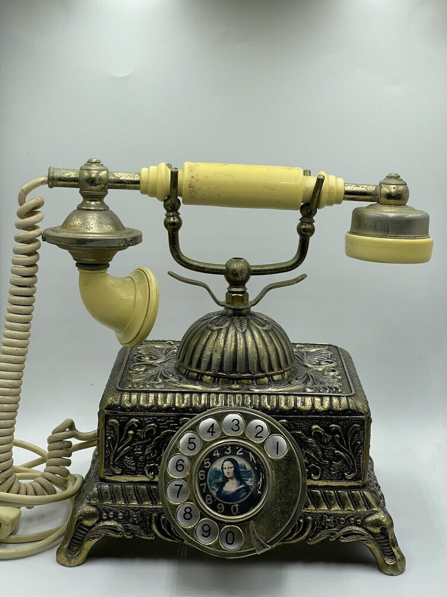 Vintage French Mona Lisa Brass Rotary Cradle Telephone Antique Old