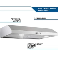SNDOAS 30 in Kitchen Under Cabinet Range Hood 600CFM Stainless Steel 3 Speed