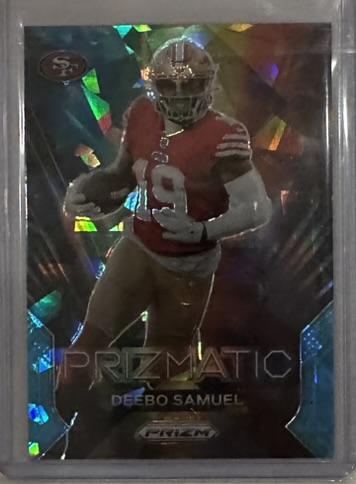 Deebo Samuel 2023 Panini Prizm #17 Prizmatic Prizms Blue Ice #/99