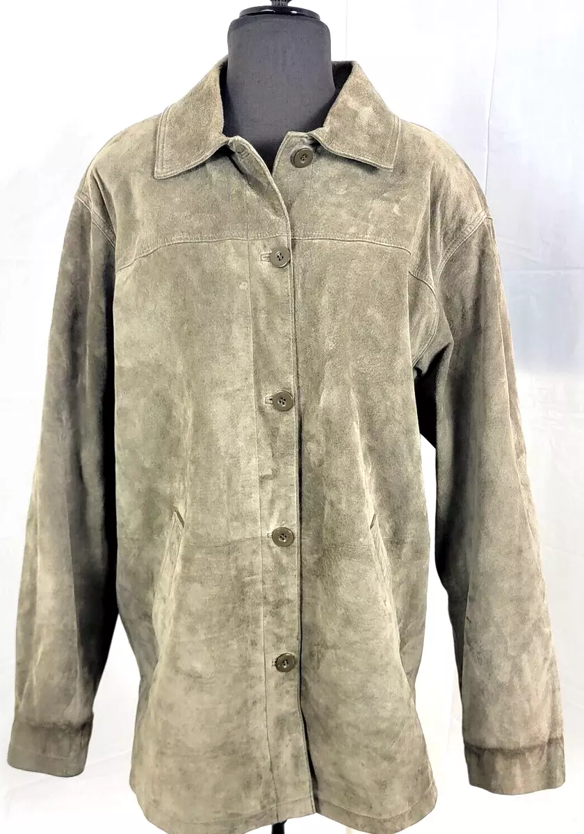 Vintage Coldwater Creek Brown Leather Jacket Size Large Button Up Good Condition