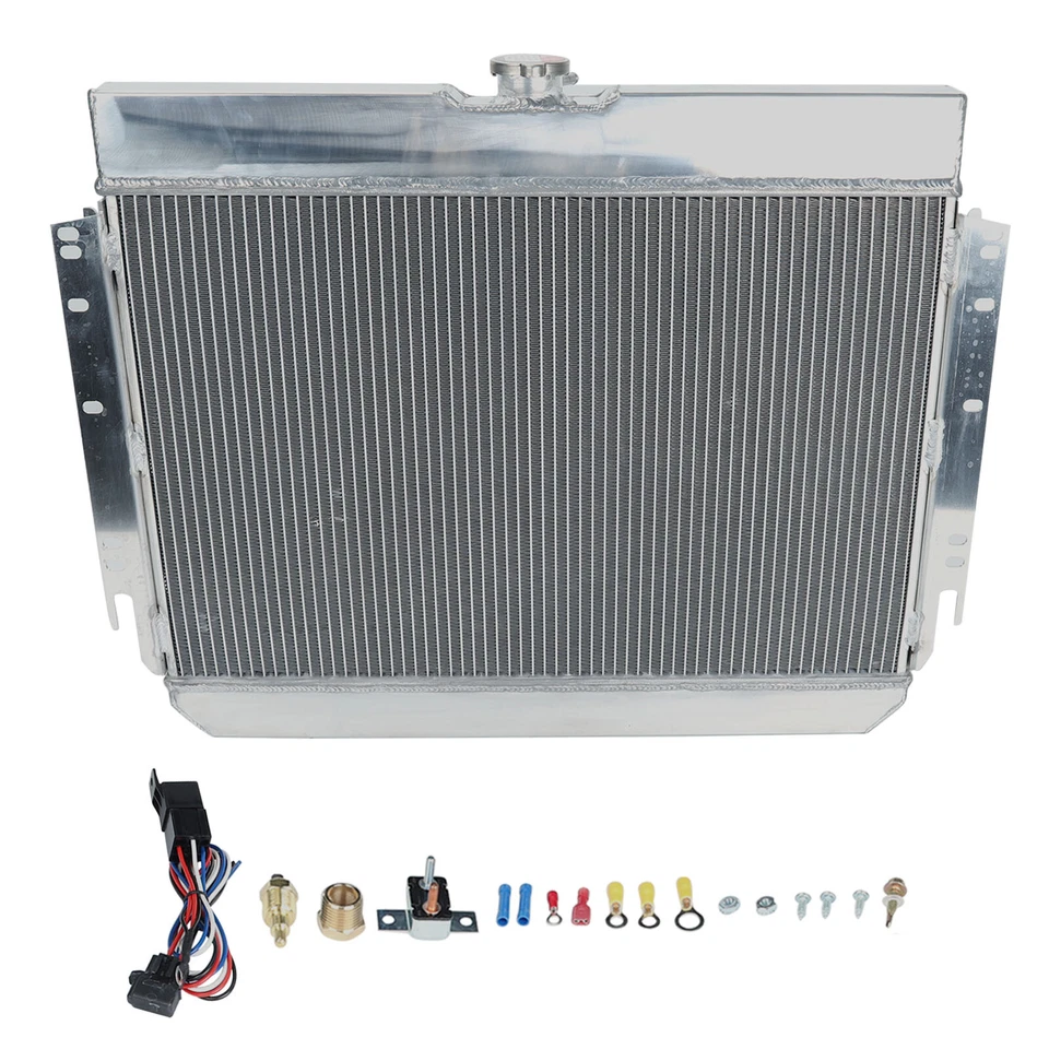 For Chevy Impala/ EL Camino 63-68 Aluminum Radiator 3 Row +Shroud Fan+ Relay Kit Foto 3 de 4