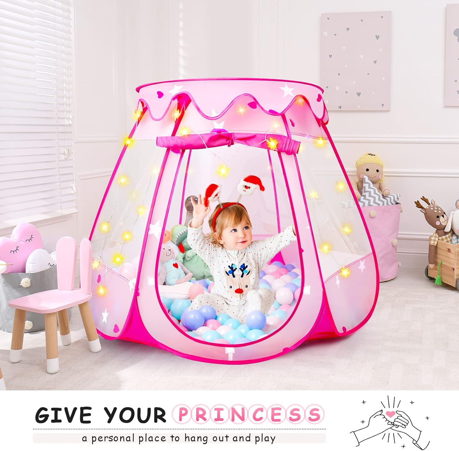 Princess Tent Girls Kids Playhouse Pop up Play Tent with Star Light Tent for Kid