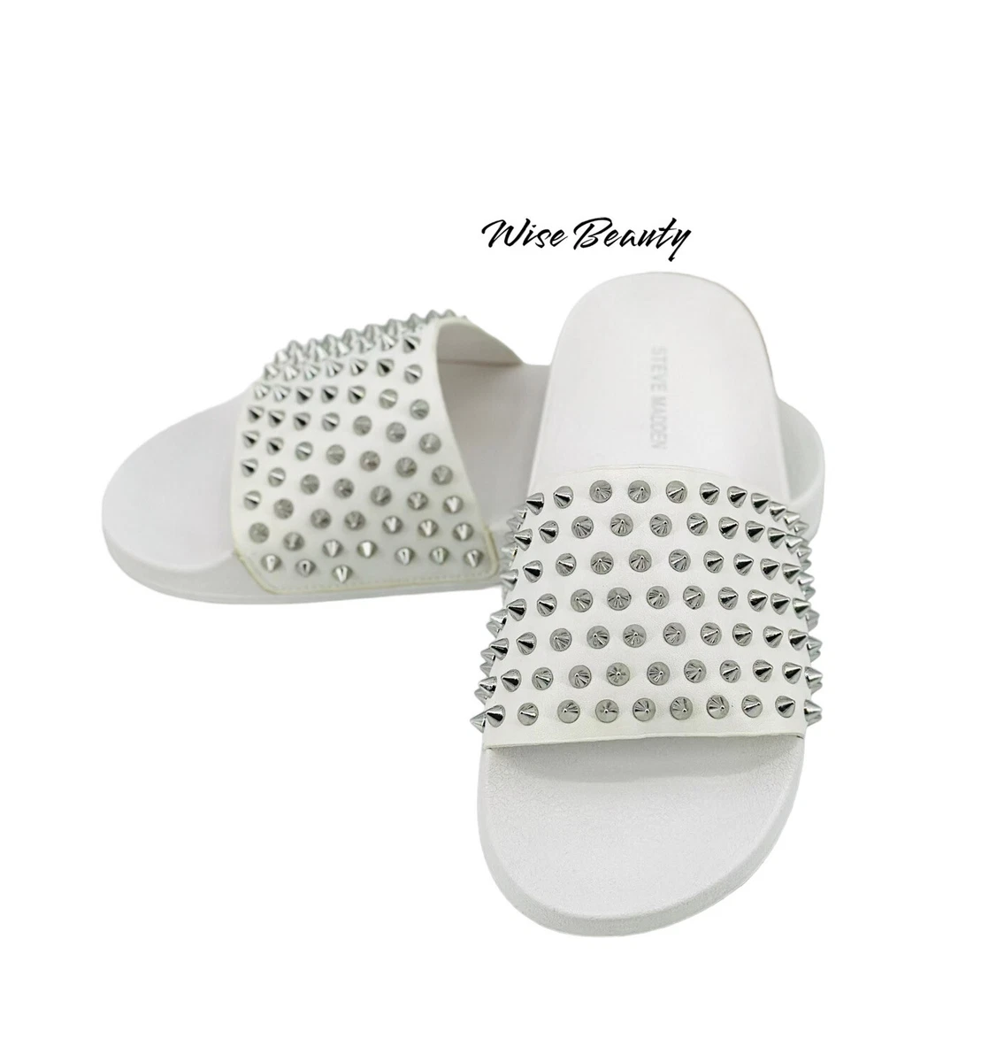 Steve Madden Jaded Womens Studded Slide Sandal Size 7 Shoe White