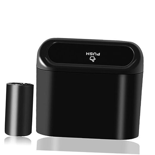 Car Trash Can Bin with Lid - Universal Vehicle Mini Leakproof Garbage 1 Black