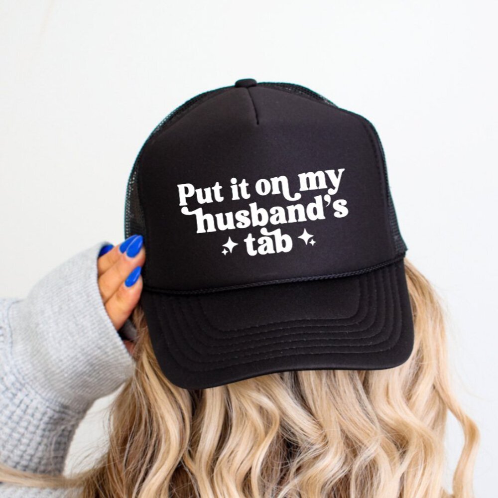 Put It On My Husbands Tab Funny Classic Foam Trucker Hat Black | eBay