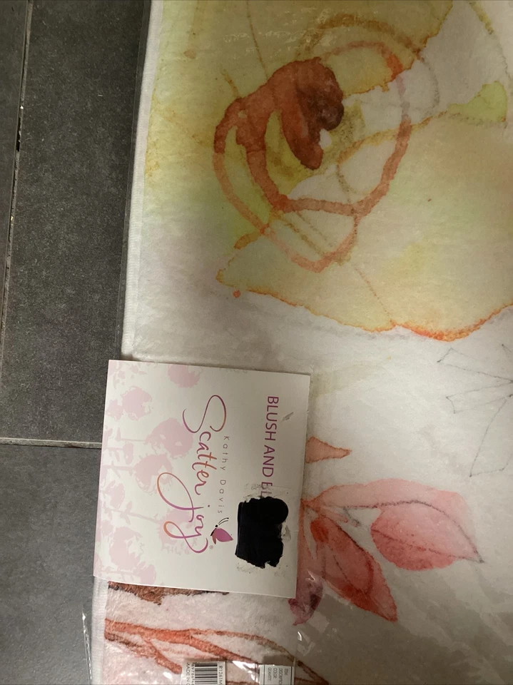 New - White Floral - Kathy Davis, Scatter Joy Blush Bath Mat 21”x34” Nonskid Rug - Image 3 of 4