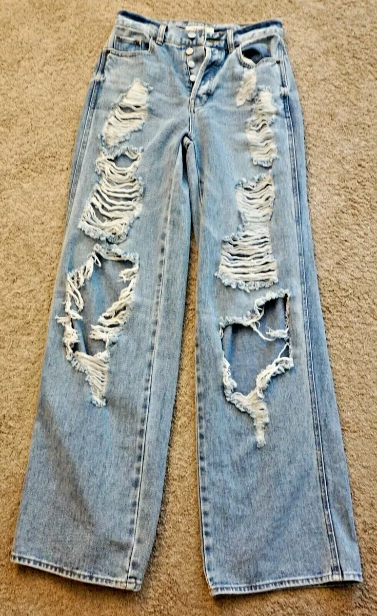 PACSUN GIRLS BAGGY JEANS W/ DISTRESSED LOOK SIZE 25 LIGHT BLUE!!